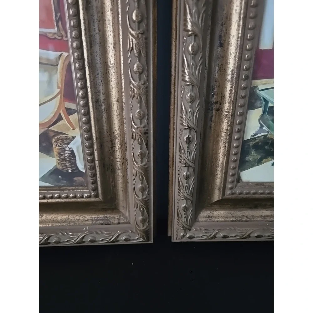 Vtg Bathroom Framed Pictures Tub and Sink Set of 2 Ornate Wall Art Gallery